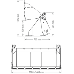 Zeichnung Klappschaufel 4in1 Mini für Toyo Hoflader
