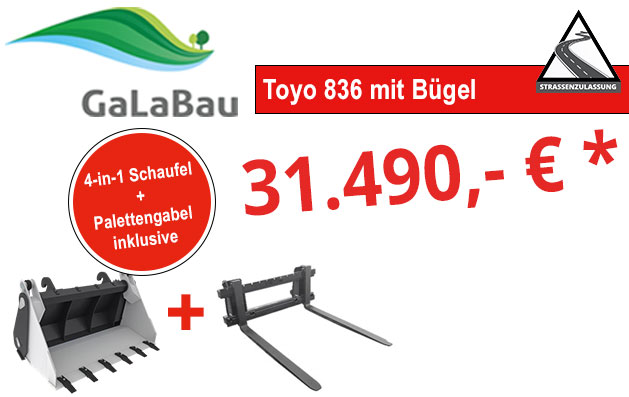 Galabau-Aktion Toyo 836 Bügel mit 4-in1 Schaufel und Palettengabel